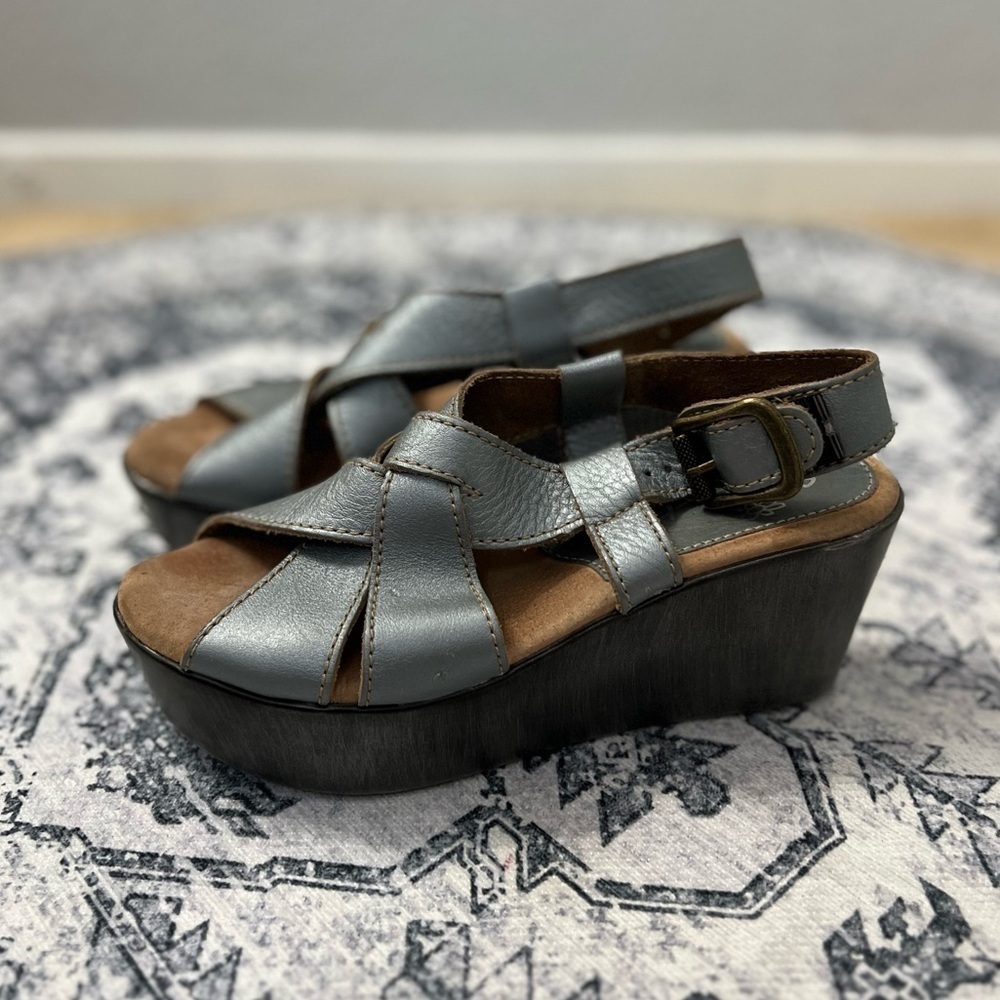 Sbicca Grey Platform Leather Sandals - Size 38